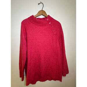 NWT Talbots Mock Neck Button Up Sweater - Hot Pink - Size Medium
